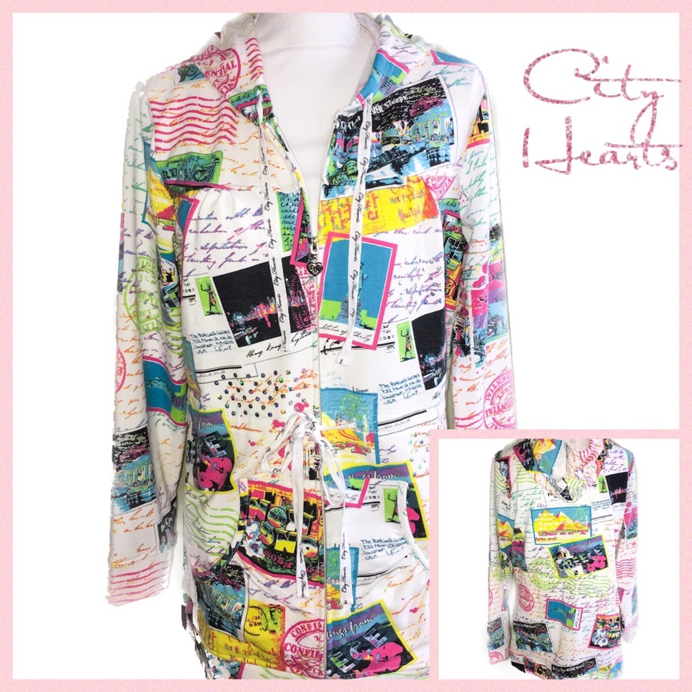 🌟HP🌟🌴City Hearts Zip Beach Hoodie Jacket M☀️🌴